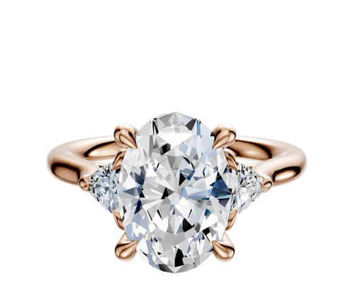 14K Rose Gold 3-Stone Trillion Side Stones 0.125TCW Engagement Ring