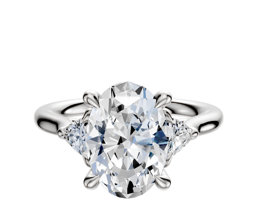 14K White Gold 3-Stone Trillion Side Stones 0.125TCW Engagement Ring