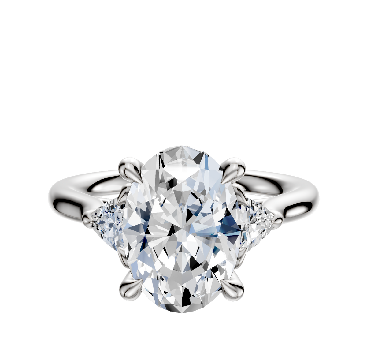 A 14K White Gold 3-Stone Engagement Ring featuring trillion side stones (0.125TCW), shown against a plain white background.