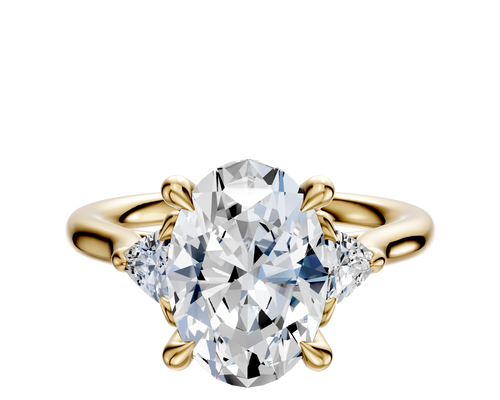 14K Yellow Gold 3-Stone Trillion Side Stones 0.125TCW Engagement Ring