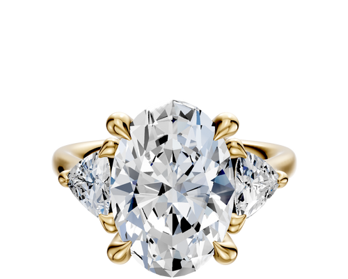 14K Yellow Gold 3-Stone Trillion Side Stones 0.25TCW Engagement Ring