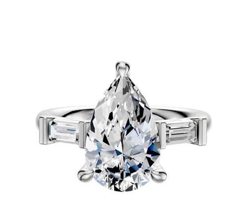 Platinum 3-Stone Baguette East/West Side Stones 0.125TCW Engagement Ring