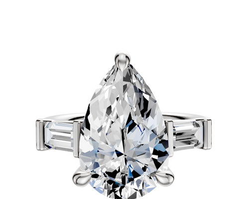 14K White Gold 3-Stone Baguette East/West Side Stones 0.25TCW Engagement Ring