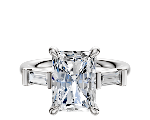 14K White Gold 3-Stone Baguette East/West Side Stones 0.125TCW Engagement Ring