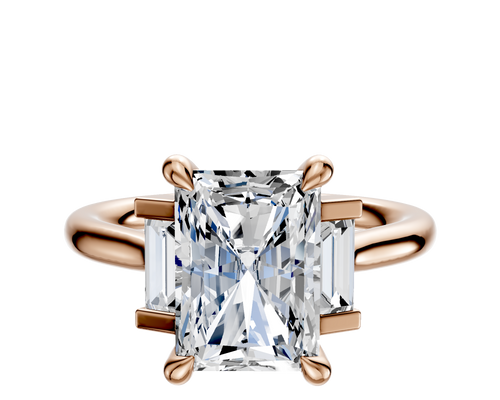 14K Rose Gold 3-Stone Baguette Side Stones Set North/South 0.125TCW Ring