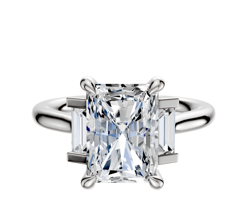 18K White Gold 3-Stone Baguette Side Stones Set North/South 0.125TCW Ring
