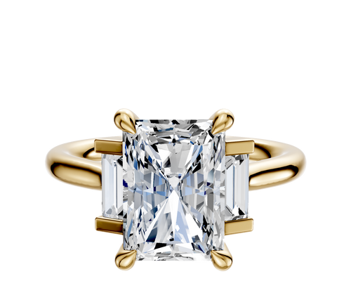 14K Yellow Gold 3-Stone Baguette Side Stones Set North/South 0.125TCW Ring