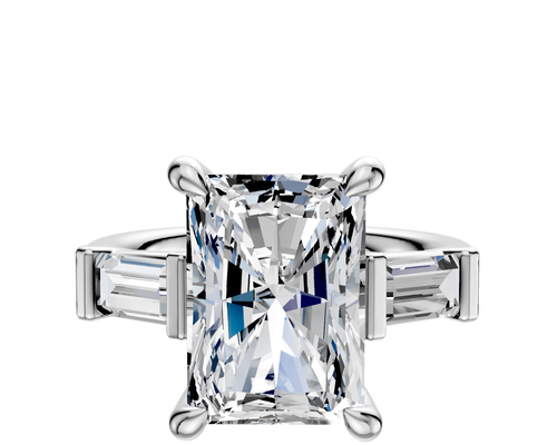18K White Gold 3-Stone Baguette East/West Side Stones 0.25TCW Engagement Ring