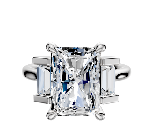 14K White Gold 3-Stone Baguette Side Stones Set North/South 0.25TCW Engagement Ring
