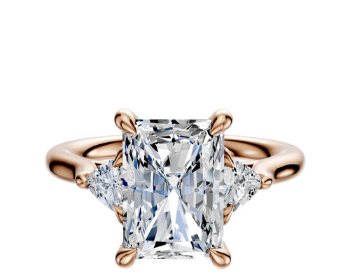 14K Rose Gold 3-Stone Trillion Side Stones 0.125TCW Engagement Ring