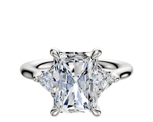 18K White Gold 3-Stone Trillion Side Stones 0.125TCW Engagement Ring