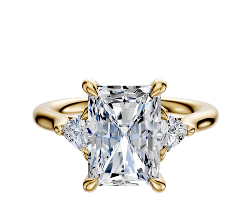 14K Yellow Gold 3-Stone Trillion Side Stones 0.125TCW Engagement Ring