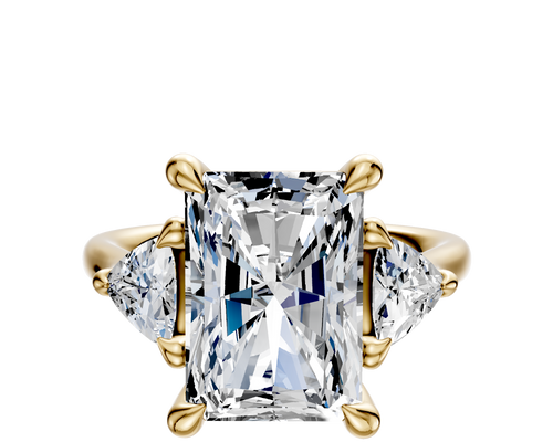 14K Yellow Gold 3-Stone Trillion Side Stones 0.25TCW Engagement Ring