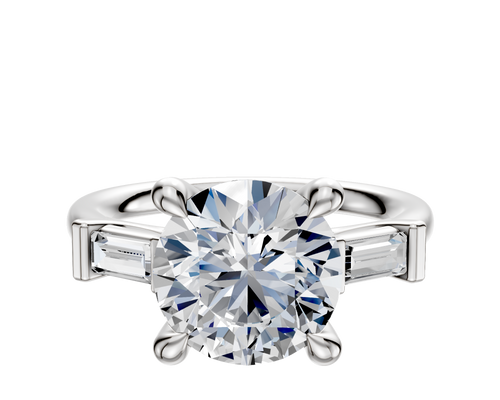 Platinum 3-Stone Baguette East/West Side Stones 0.125TCW Engagement Ring