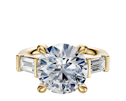 18K Yellow Gold 3-Stone Baguette East/West Side Stones 0.25TCW Engagement Ring