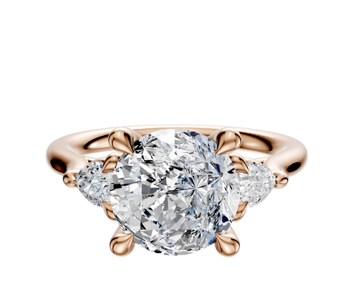 18K Rose Gold 3-Stone Pear Side Stones 0.125TCW Engagement Ring