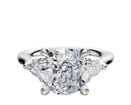 14K White Gold 3-Stone Pear Side Stones 0.125TCW Engagement Ring