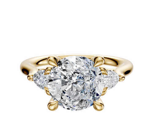 18K Yellow Gold 3-Stone Pear Side Stones 0.125TCW Engagement Ring