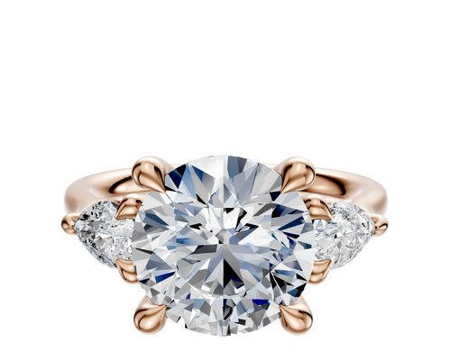 18K Rose Gold 3-Stone Pear Side Stones 0.25TCW Engagement Ring