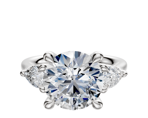 18K White Gold 3-Stone Pear Side Stones 0.25TCW Engagement Ring