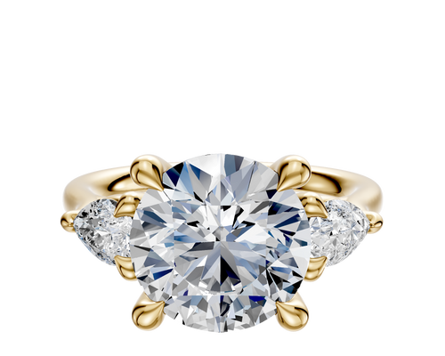 18K Yellow Gold 3-Stone Pear Side Stones 0.25TCW Engagement Ring