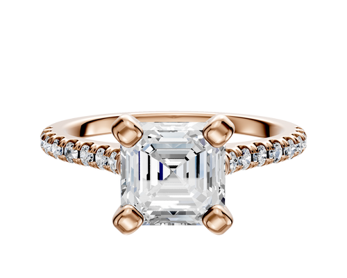 14K Rose Gold 4 Prong Cathedral Dome 1-Row-Pave 2.5mm Engagement Ring