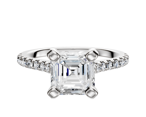 18K White Gold 4 Prong Cathedral Dome 1-Row-Pave 2.5mm Engagement Ring