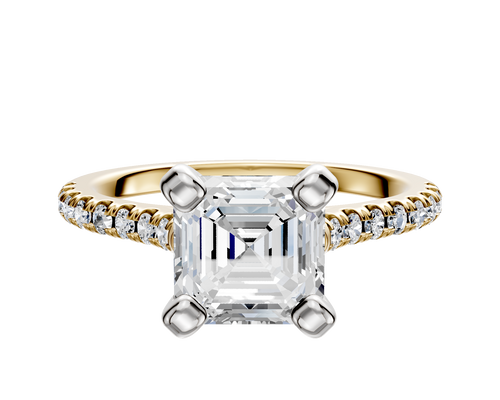 18K Two Tone 4 Prong Cathedral Dome 1-Row-Pave 2.5mm Engagement Ring