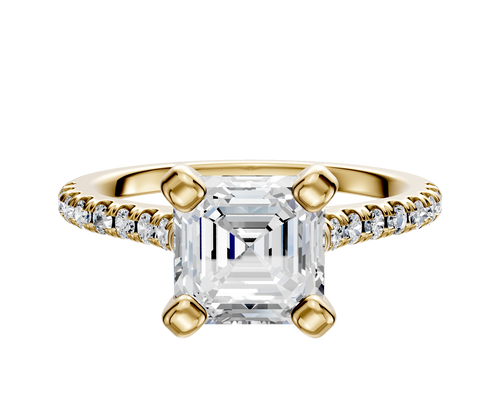 18K Yellow Gold 4 Prong Cathedral Dome 1-Row-Pave 2.5mm Engagement Ring