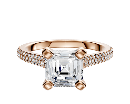 18K Rose Gold 4 Prong Cathedral Dome 3-Row-Pave 2.0mm Engagement Ring