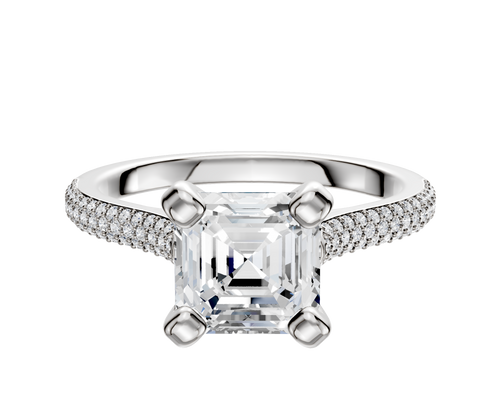Platinum 4 Prong Cathedral Dome 3-Row-Pave 2.0mm Engagement Ring