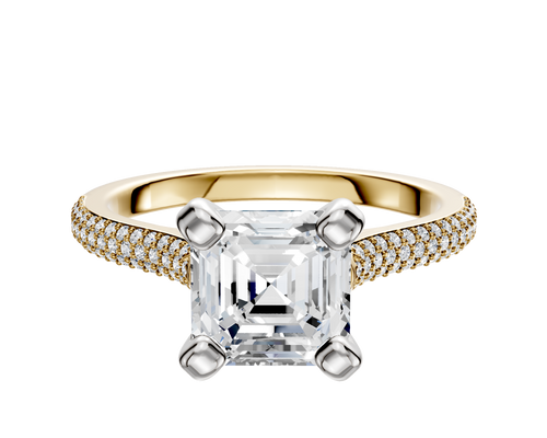 18K Two Tone 4 Prong Cathedral Dome 3-Row-Pave 2.0mm Engagement Ring
