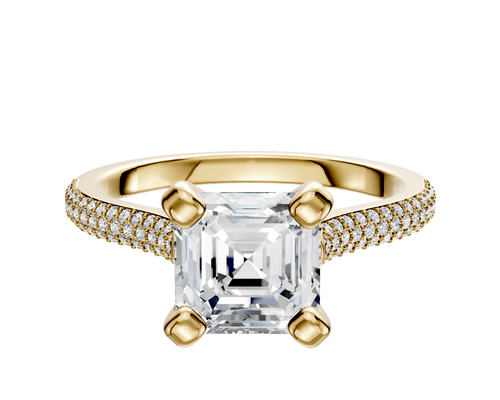 14K Yellow Gold 4 Prong Cathedral Dome 3-Row-Pave 2.0mm Engagement Ring