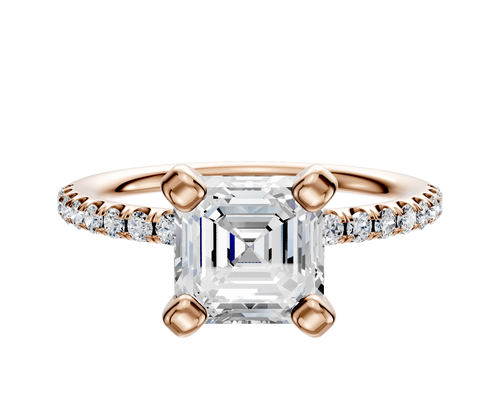 18K Rose Gold 4 Prong Classic Dome 1-Row-Pave 2.5mm Engagement Ring