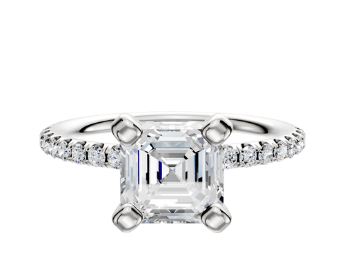 18K White Gold 4 Prong Classic Dome 1-Row-Pave 2.5mm Engagement Ring