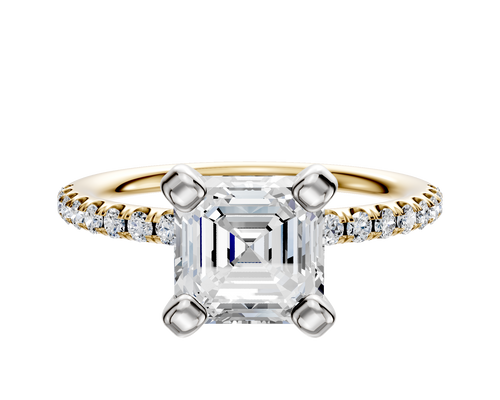 14K Two Tone 4 Prong Classic Dome 1-Row-Pave 2.5mm Engagement Ring