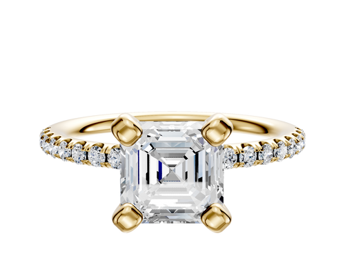 18K Yellow Gold 4 Prong Classic Dome 1-Row-Pave 2.5mm Engagement Ring