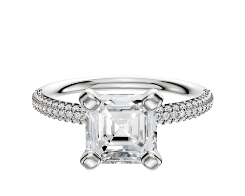 Platinum 4 Prong Classic Dome 3-Row-Pave 2.0mm Engagement Ring