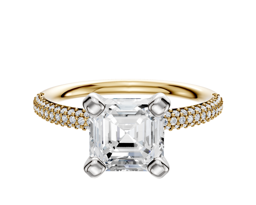 18K Two Tone 4 Prong Classic Dome 3-Row-Pave 2.0mm Engagement Ring