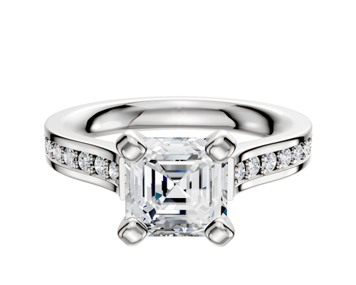 18K White Gold 4 Prong Cathedral Flat 1-Row-Pave 2.5mm Engagement Ring
