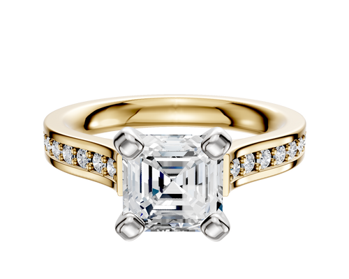 18K Two Tone 4 Prong Cathedral Flat 1-Row-Pave 2.5mm Engagement Ring