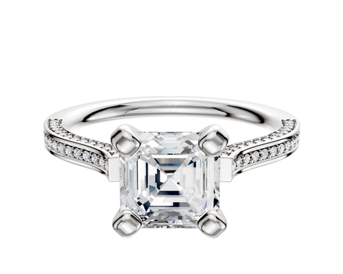 18K White Gold 4 Prong Cathedral Flat 3-Row-Pave 2.0mm Engagement Ring