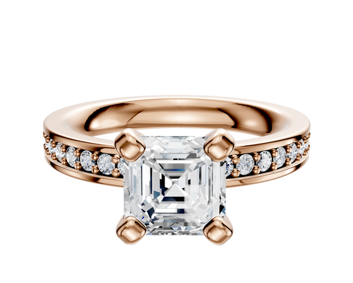 14K Rose Gold 4 Prong Classic Flat 1-Row-Pave 2.5mm Engagement Ring