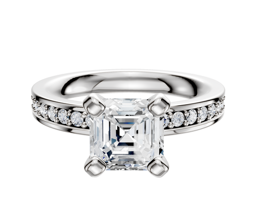 Platinum 4 Prong Classic Flat 1-Row-Pave 2.5mm Engagement Ring