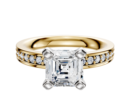14K Two Tone 4 Prong Classic Flat 1-Row-Pave 2.5mm Engagement Ring