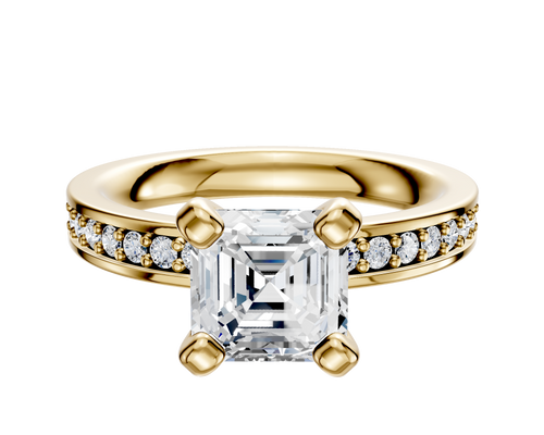 14K Yellow Gold 4 Prong Classic Flat 1-Row-Pave 2.5mm Engagement Ring