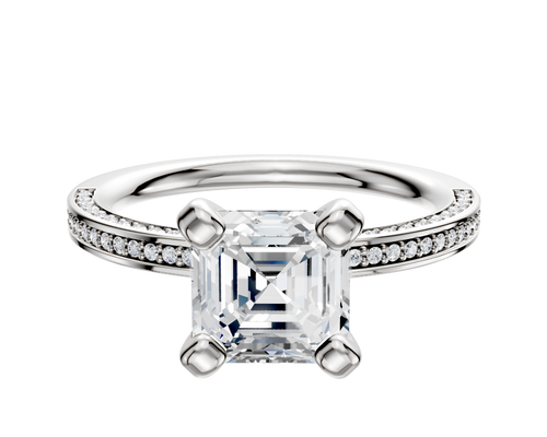 Platinum 4 Prong Classic Flat 3-Row-Pave 2.0mm Engagement Ring