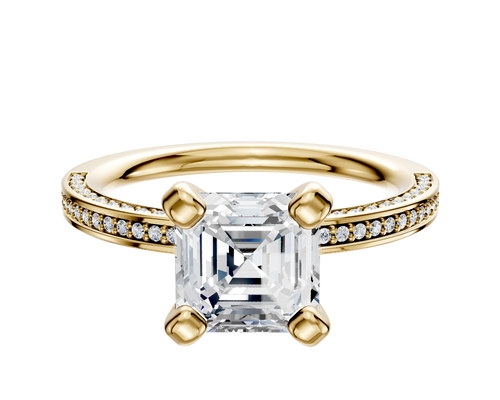 14K Yellow Gold 4 Prong Classic Flat 3-Row-Pave 2.0mm Engagement Ring