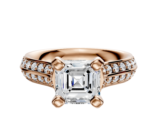 14K Rose Gold 4 Prong Cathedral Knife Edge 1-Row-Pave 2.5mm Engagement Ring