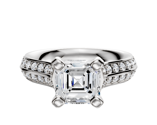 18K White Gold 4 Prong Cathedral Knife Edge 1-Row-Pave 2.5mm Engagement Ring